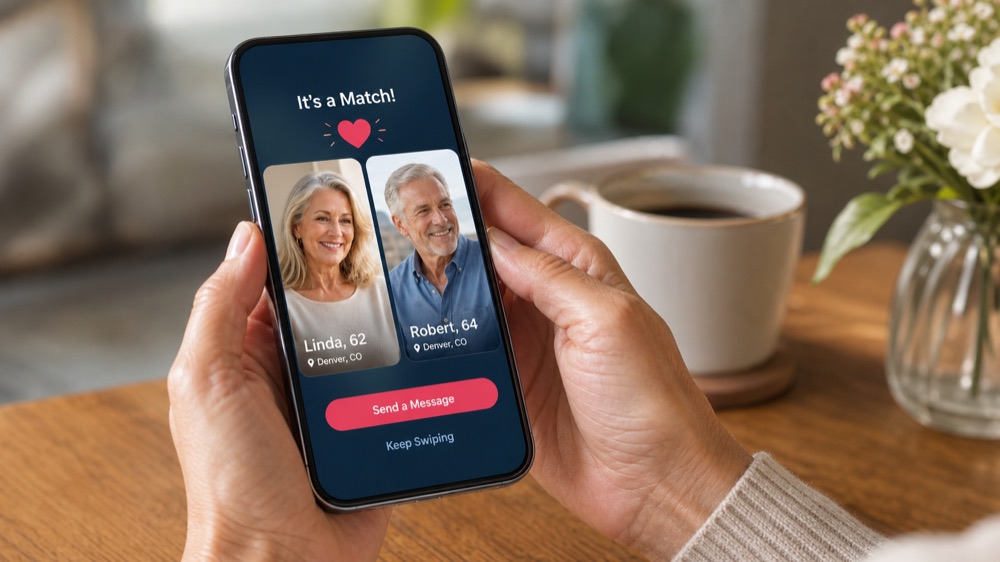 Two singles over 50 talking at a coffee shop